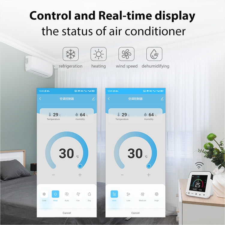 Controlador Termostato de Ar Condicionado Infravermelho com Ecrã Colorido Inteligente WiFi NEO NAS-RT01W