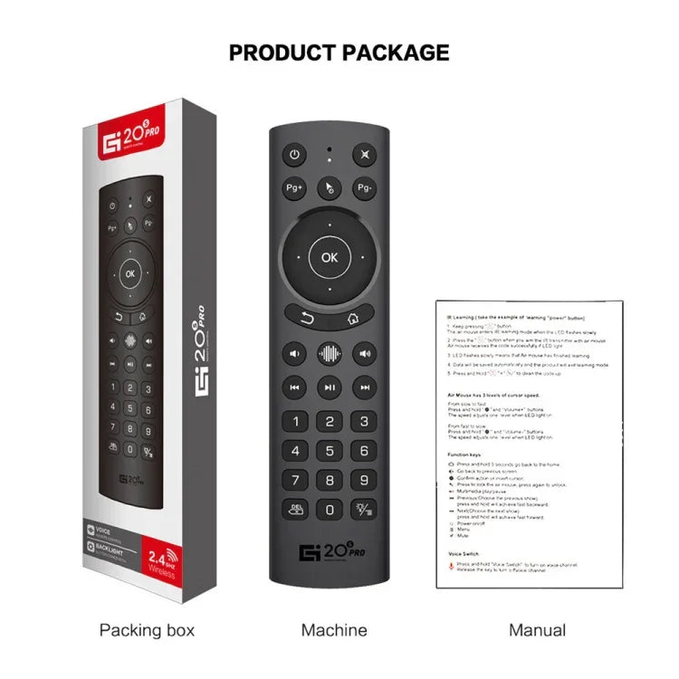 Comando Remoto Air Mouse 2.4G com Voz e Retroiluminação G20S Pro, G20S Pro