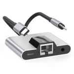Adaptador 3 em 1 NK-1056Pro 8 pinos + USB-C / Tipo-C Macho para 8 pinos Carregamento + Ethernet + Auricular 3,5 mm Fêmea, NK-1056Pro