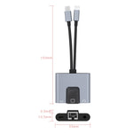 Adaptador 3 em 1 NK-1056Pro 8 pinos + USB-C / Tipo-C Macho para 8 pinos Carregamento + Ethernet + Auricular 3,5 mm Fêmea, NK-1056Pro