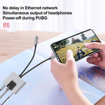 Adaptador 3 em 1 NK-1056Pro 8 pinos + USB-C / Tipo-C Macho para 8 pinos Carregamento + Ethernet + Auricular 3,5 mm Fêmea, NK-1056Pro