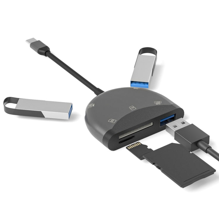 Adaptador NK-3039 5 em 1 USB-C / Type-C macho para ranhura de cartão TF / SD + 3 USB fêmea, NK-3039
