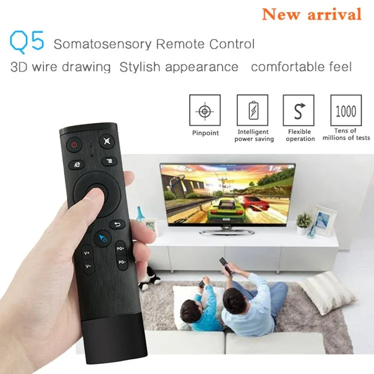 Comando Remoto USB 2.4G Air Mouse Fly Sem Fios com Voz Versão Estrangeira Q5, Suporta Set-Top Box / Computador, Voz