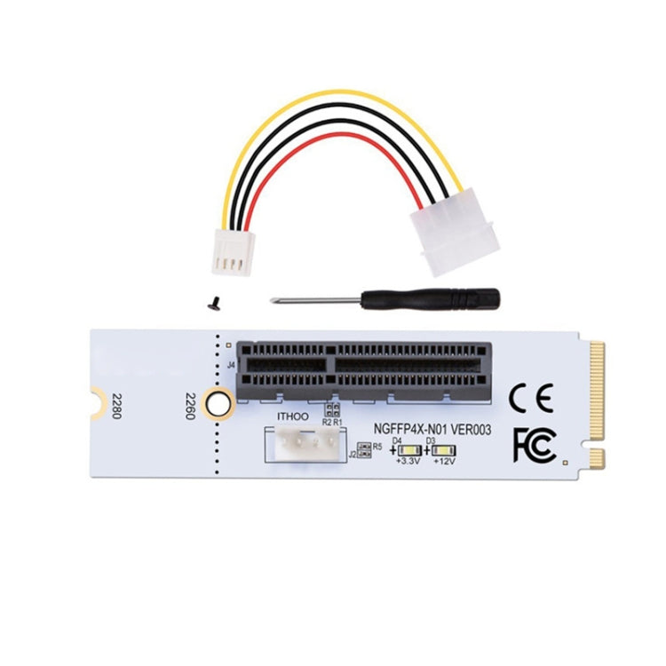 Adaptador NGFF M.2 Key M para PCI-E 1X / 4X / 8X / 16X para Placa Gráfica com LED e Cabo de Alimentação de 4 Pinos, VER003 com Cabo de Alimentação de 4 Pinos