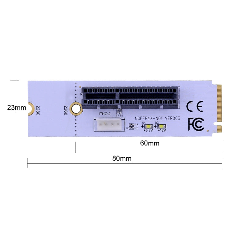 Adaptador NGFF M.2 Key M para PCI-E 1X / 4X / 8X / 16X para Placa Gráfica com LED e Cabo de Alimentação de 4 Pinos, VER003 com Cabo de Alimentação de 4 Pinos