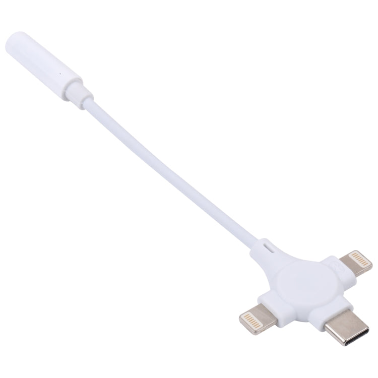 Cabo Adaptador de Áudio Digital Macho Duplo 8 Pinos+USB-C/Type-C para Fêmea 3,5mm