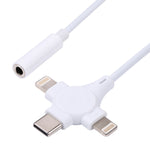 Cabo Adaptador de Áudio Digital Macho Duplo 8 Pinos+USB-C/Type-C para Fêmea 3,5mm