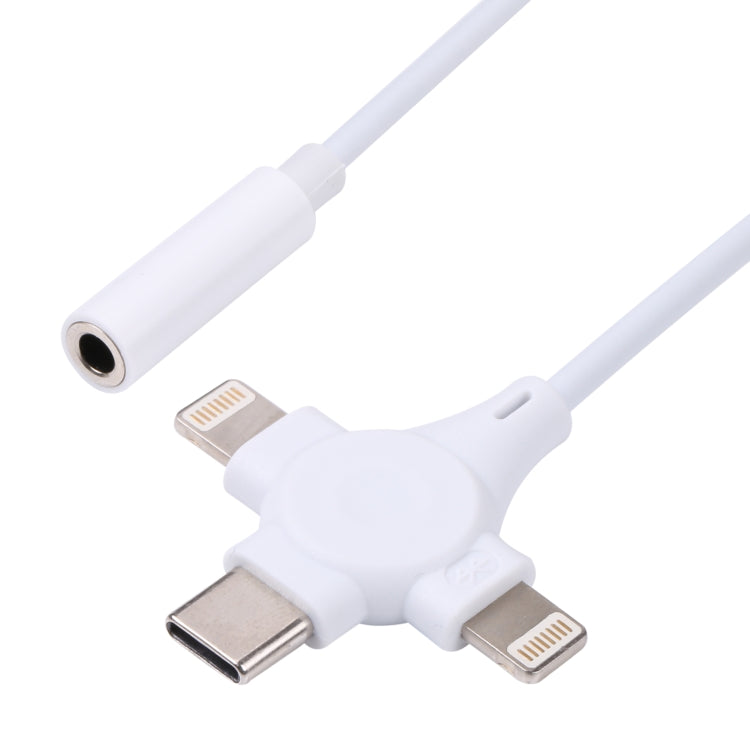 Cabo Adaptador de Áudio Digital Macho Duplo 8 Pinos+USB-C/Type-C para Fêmea 3,5mm