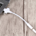 Cabo Adaptador de Áudio Digital Macho Duplo 8 Pinos+USB-C/Type-C para Fêmea 3,5mm