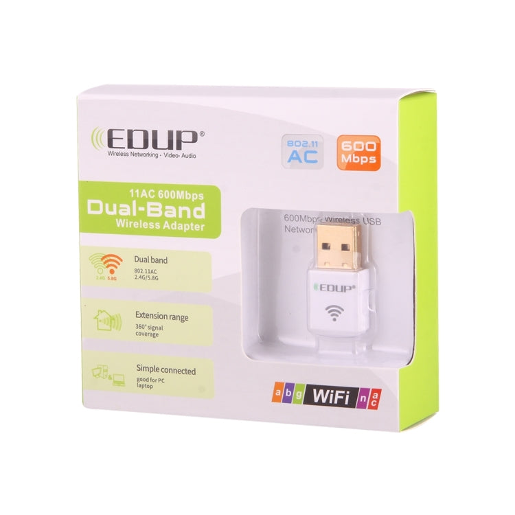 Placa de Rede WiFi Mini USB Sem Fios EDUP EP-AC1619 600Mbps 2.4G / 5.8Ghz Banda Dupla 150M+433M para Notebook / Portátil / PC, EP-AC1619 600Mbps (Branco), EP-AC1619 600Mbps (Preto)