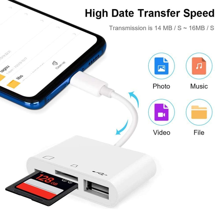 NK103TC Leitor de Câmera USB-C / Type-C Macho para SD + TF + USB Fêmea 3 em 1, NK103TC
