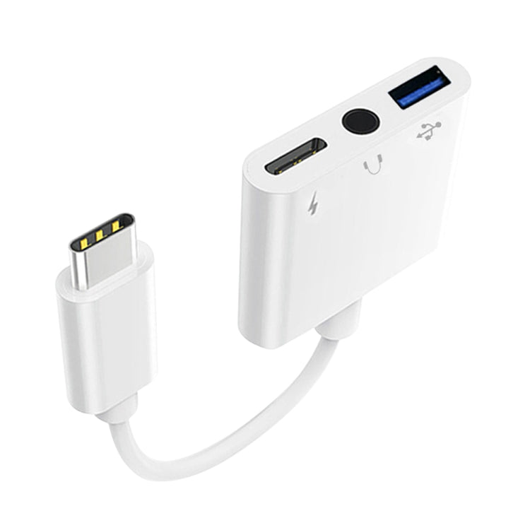 Adaptador OTG 3 em 1 USB-C / Type-C Macho para Type-C + USB + 3,5mm Fêmea