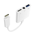 Adaptador OTG 3 em 1 USB-C / Type-C Macho para Type-C + USB + 3,5mm Fêmea