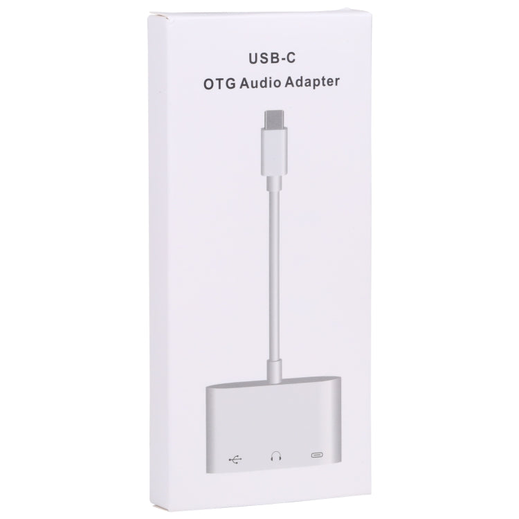 Adaptador OTG 3 em 1 USB-C / Type-C Macho para Type-C + USB + 3,5mm Fêmea