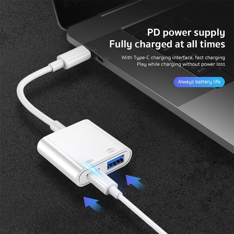 S-211 Adaptador de Câmara 2 em 1 USB-C / Type-C Macho para Type-C + USB Fêmea, S-211