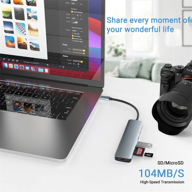 Estação de Acoplamento HUB Adaptador USB-C / Type-C 7 em 1, 7 em 1