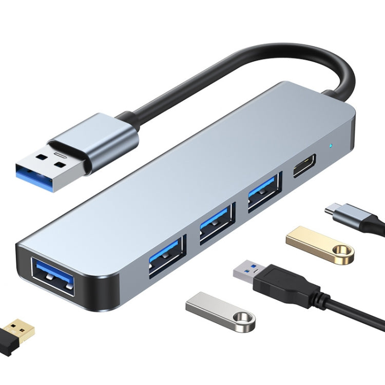 Adaptador HUB 5 em 1 USB para USB3.0+USB2.0x3+USB-C / Tipo-C, comprimento do cabo: 10 cm, BYL-2301U