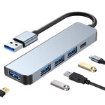 Adaptador HUB 5 em 1 USB para USB3.0+USB2.0x3+USB-C / Tipo-C, comprimento do cabo: 10 cm, BYL-2301U