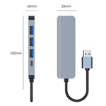 Adaptador HUB 5 em 1 USB para USB3.0+USB2.0x3+USB-C / Tipo-C, comprimento do cabo: 10 cm, BYL-2301U