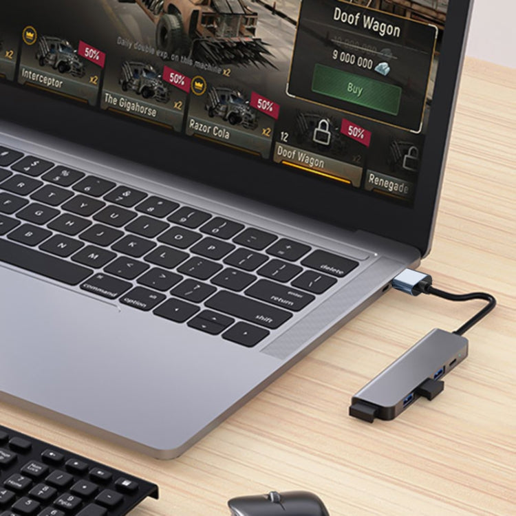 Adaptador HUB 5 em 1 USB para USB3.0+USB2.0x3+USB-C / Tipo-C, comprimento do cabo: 10 cm, BYL-2301U