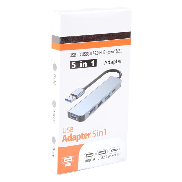 Adaptador HUB 5 em 1 USB para USB3.0+USB2.0x3+USB-C / Tipo-C, comprimento do cabo: 10 cm, BYL-2301U