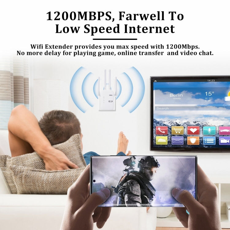 ZX-R08 Repetidor WiFi 1200Mbps Banda Dupla 2.4G/5G Amplificador de Sinal Roteador Externo WISP, Ficha US, 1200Mbps