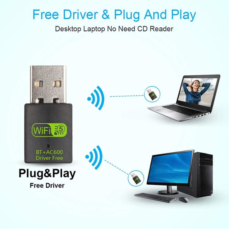 Adaptador de rede USB 2 em 1 Bluetooth WiFi 600M, receptor de sinal WiFi, 605