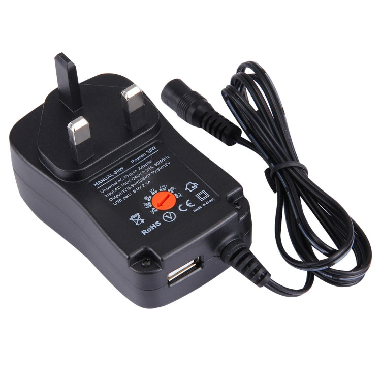 Adaptador Universal de Parede com Ficha UK 30W com Porta USB 5V 2.1A, Pontas: 8 Peças, Comprimento do Cabo: Cerca de 1,2m, Ficha UK