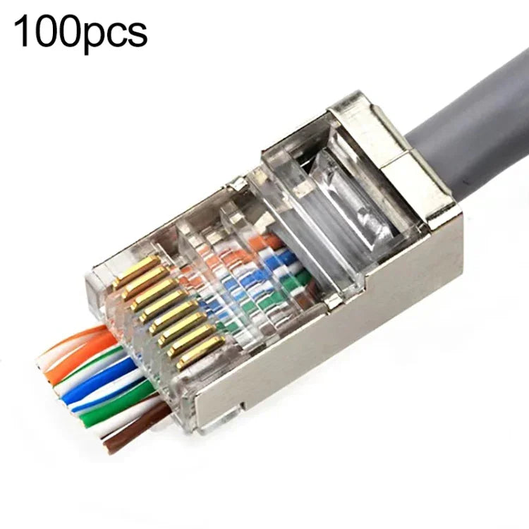 100pcs Conector Modular Passante RJ45 Blindado Cat5e, Passante Blindado Cat5e