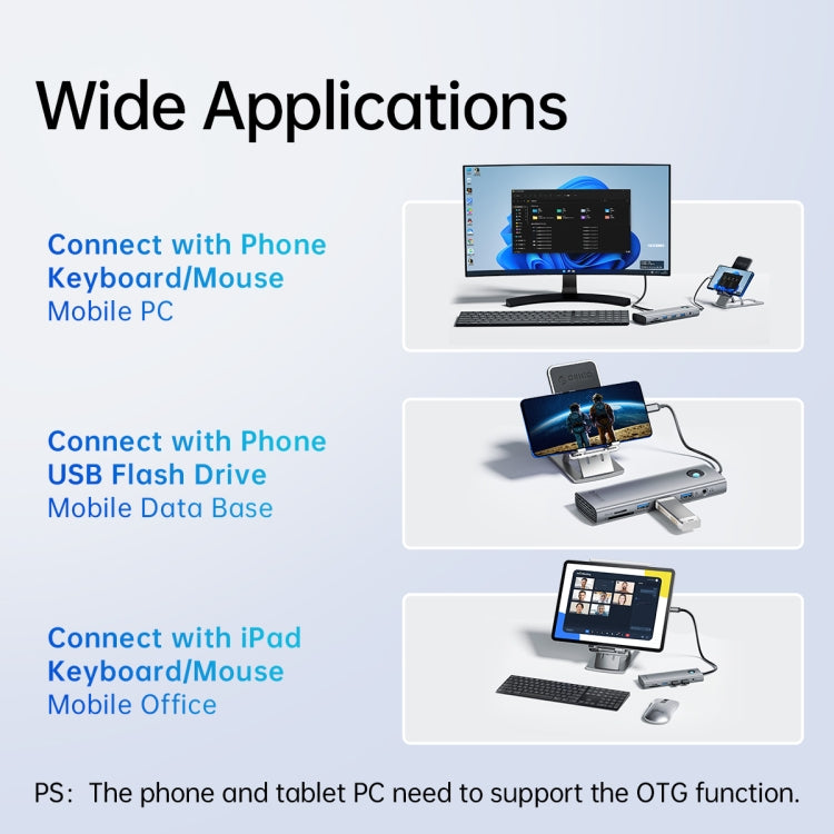 Estação de ancoragem multifunções ORICO PW11-8PC Type-C / USB-C 8 em 1 5Gbps, PW11-8PC