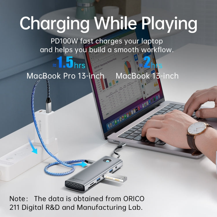 Estação de ancoragem multifunções ORICO PW11-8PC Type-C / USB-C 8 em 1 5Gbps, PW11-8PC