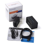 HUB USB 3.0 de Alta Velocidade ORICO A3H4 com 4 Portas em Alumínio e Fonte de Alimentação 12V/2.5A para Portáteis, 4 Portas (Prateado)