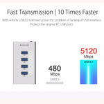 HUB USB 3.0 de Alta Velocidade ORICO A3H4 com 4 Portas em Alumínio e Fonte de Alimentação 12V/2.5A para Portáteis, 4 Portas (Prateado)