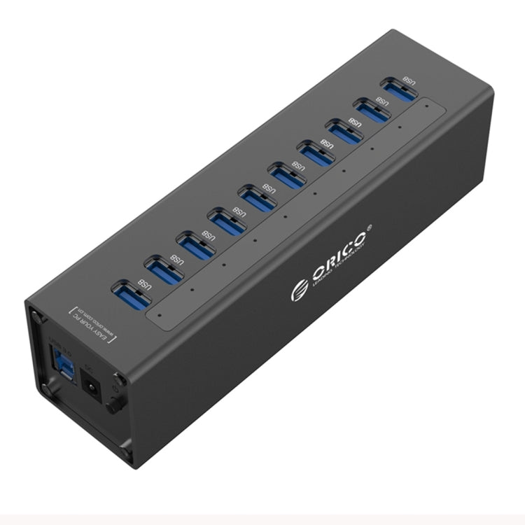 ORICO A3H10 HUB USB 3.0 de alta velocidade em alumínio com 10 portas e adaptador de energia para portáteis, 10 portas (prateado), 10 portas (preto)