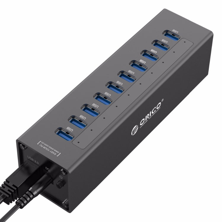 ORICO A3H10 HUB USB 3.0 de alta velocidade em alumínio com 10 portas e adaptador de energia para portáteis, 10 portas (prateado), 10 portas (preto)