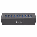 ORICO A3H10 HUB USB 3.0 de alta velocidade em alumínio com 10 portas e adaptador de energia para portáteis, 10 portas (prateado), 10 portas (preto)