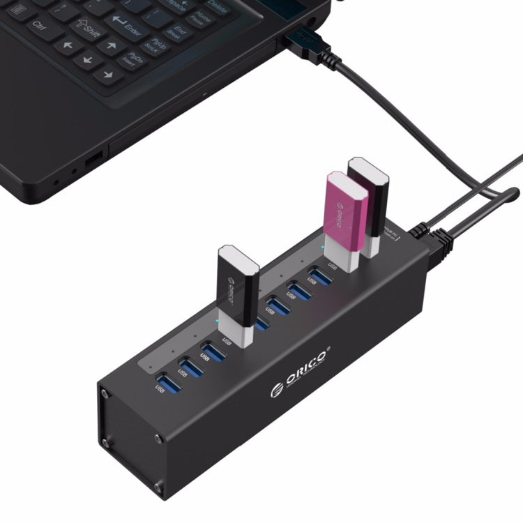 ORICO A3H10 HUB USB 3.0 de alta velocidade em alumínio com 10 portas e adaptador de energia para portáteis, 10 portas (prateado), 10 portas (preto)