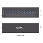 ORICO A3H10 HUB USB 3.0 de alta velocidade em alumínio com 10 portas e adaptador de energia para portáteis, 10 portas (prateado), 10 portas (preto)
