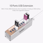 ORICO A3H10 HUB USB 3.0 de alta velocidade em alumínio com 10 portas e adaptador de energia para portáteis, 10 portas (prateado), 10 portas (preto)