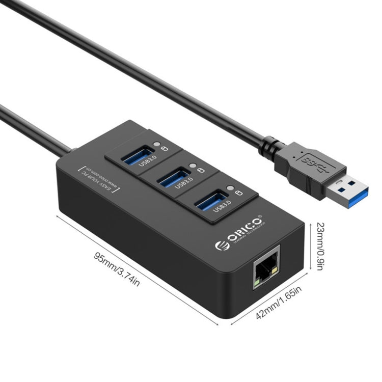 ORICO HR01-U3 HUB divisor USB3.0 ABS com 3 portas e placa de rede Ethernet Gigabit RJ45 externa 5 Gbps para portáteis / desktop / ultrabook, etc.