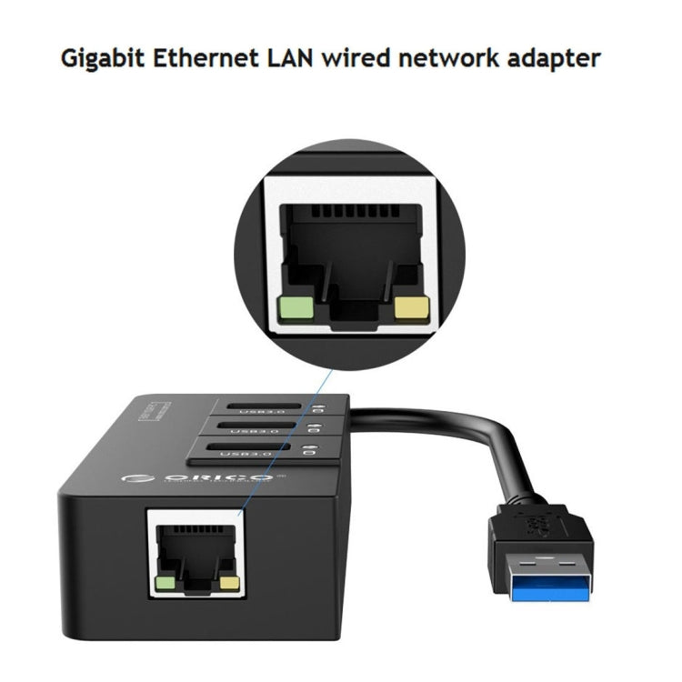 ORICO HR01-U3 HUB divisor USB3.0 ABS com 3 portas e placa de rede Ethernet Gigabit RJ45 externa 5 Gbps para portáteis / desktop / ultrabook, etc.