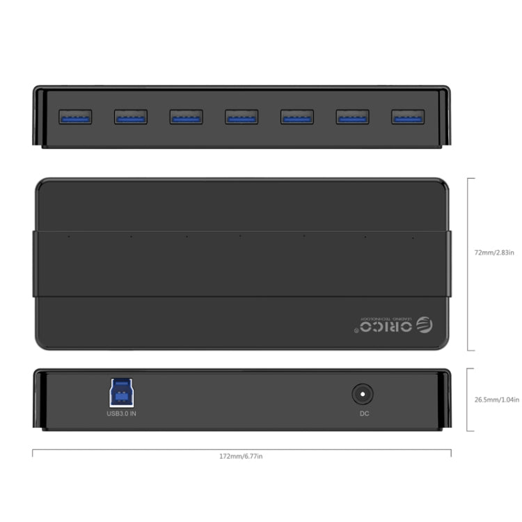 ORICO H7928-U3 HUB USB 3.0 de secretária com 7 portas em material ABS e cabo de 1m, USB 3.0