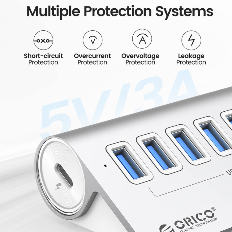 ORICO M3U7 HUB USB 3.2 Gen1 de liga de alumínio com 7 portas e cabo de 1m, M3U7 1m