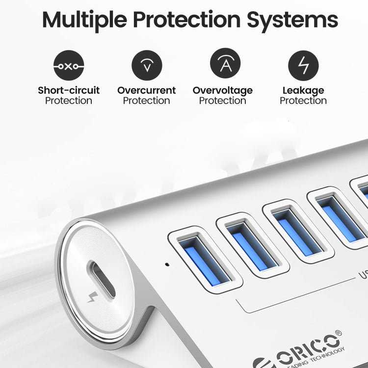 ORICO M3U7-G2 HUB USB 3.2 Gen2 de liga de alumínio com 7 portas e cabo de 1m, M3U7-G2 1m