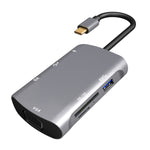 V217E Estação de Acoplamento HUB Tipo C / USB-C 7 em 1 para PD + HDMI + VGA + USB3.0 + UB2.0 + SD / TF Multifuncional, PD+HDMI+VGA+USB3.0+UB2.0+SD / TF