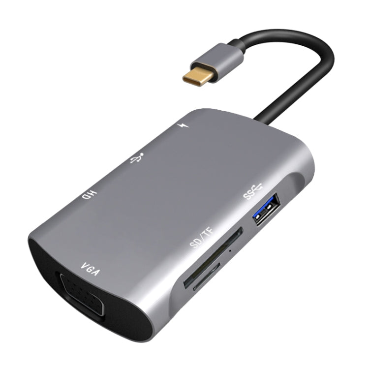 V217E Estação de Acoplamento HUB Tipo C / USB-C 7 em 1 para PD + HDMI + VGA + USB3.0 + UB2.0 + SD / TF Multifuncional, PD+HDMI+VGA+USB3.0+UB2.0+SD / TF