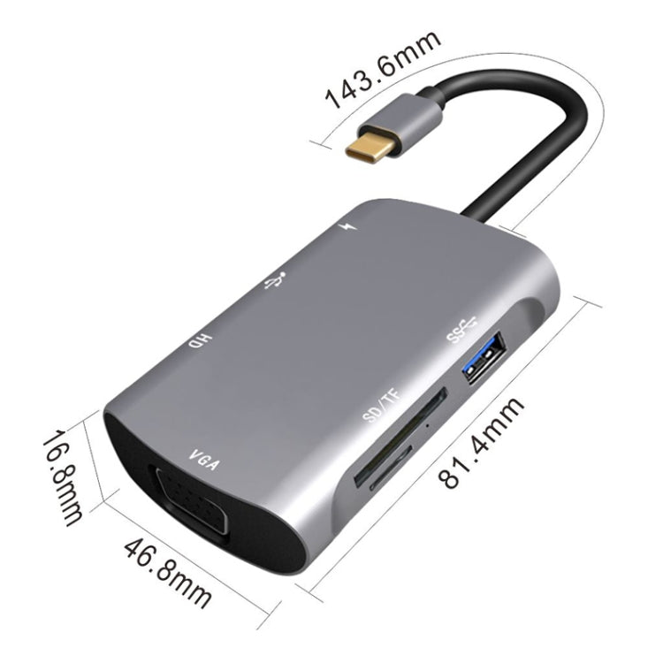 V217E Estação de Acoplamento HUB Tipo C / USB-C 7 em 1 para PD + HDMI + VGA + USB3.0 + UB2.0 + SD / TF Multifuncional, PD+HDMI+VGA+USB3.0+UB2.0+SD / TF