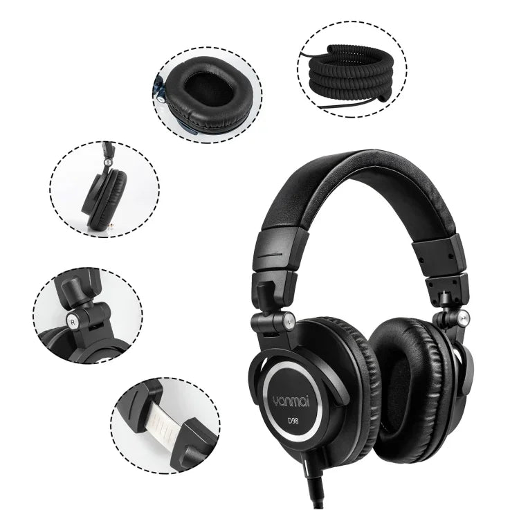 Yanmai D98 Auscultadores Profissionais Monitor de Gravação, D98 (Preto), D98 (Cinza Prateado)