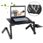 Suporte de secretária portátil ajustável em alumínio dobrável com ângulo de 360 graus e tapete de rato para portátil / notebook, sem ventoinhas CPU, com tapete de rato, com tapete de rato (M)