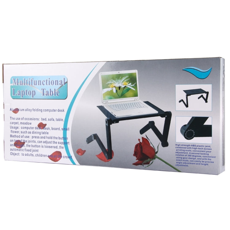Suporte de secretária portátil ajustável em alumínio dobrável com ângulo de 360 graus e tapete de rato para portátil / notebook, sem ventoinhas CPU, com tapete de rato, com tapete de rato (M)